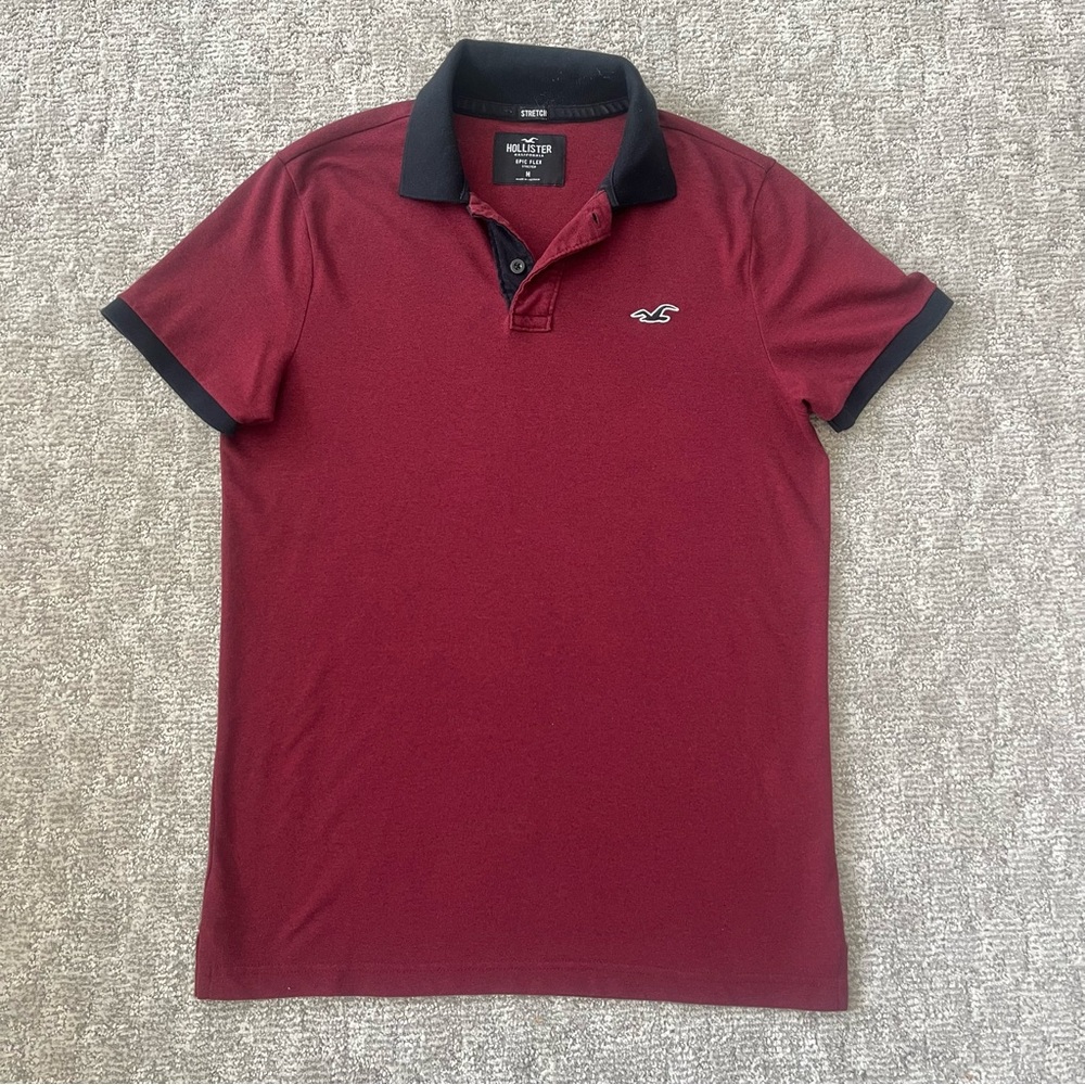 Hollister Epic Flex Stretch Red Polo Short Sleeve Shirt Size M